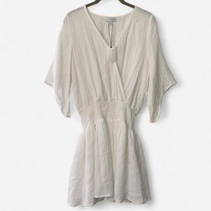 New Coquette Beachy White Gauze Miou Muse Smocked Waist Mini Dress size M